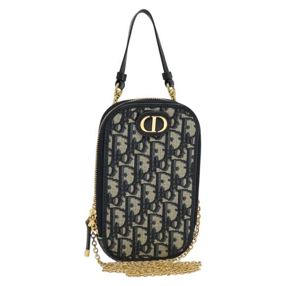 DIOR Oblique Trotter Canvas Phone Shoulder Bag Navy Gold - Picture 1 of 13